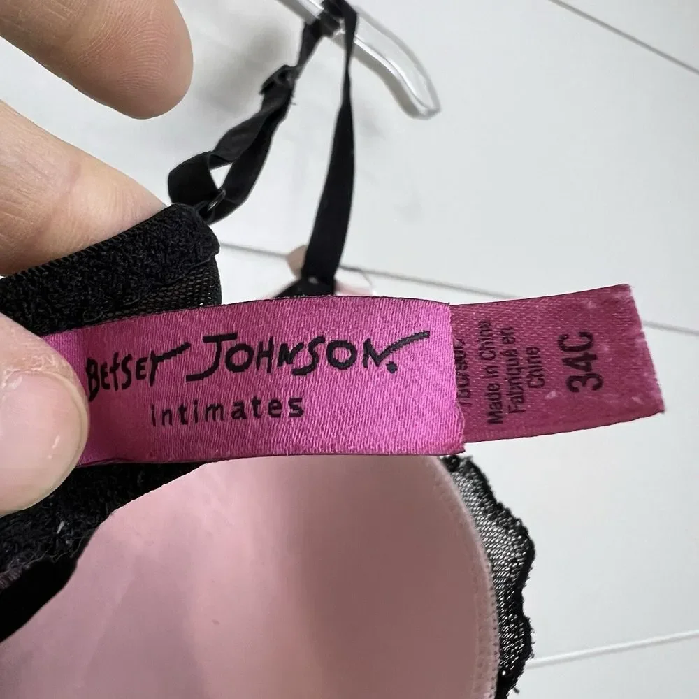 Betsey Johnson‎ Lace Push Up Padded Bra 34C Underwire Black